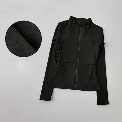 Women's Sports Plush Coat - Slim Long Sleeve Fitness Shirt