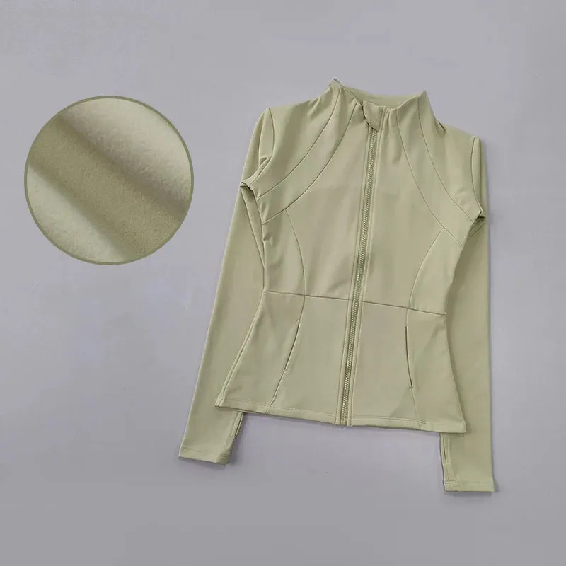 Women's Sports Plush Coat - Slim Long Sleeve Fitness Shirt