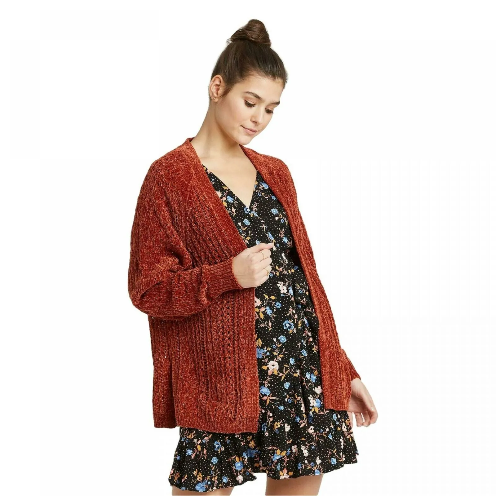 Xhilaration Women's Knit Open Front Sweater Cardigan Rust XS/S