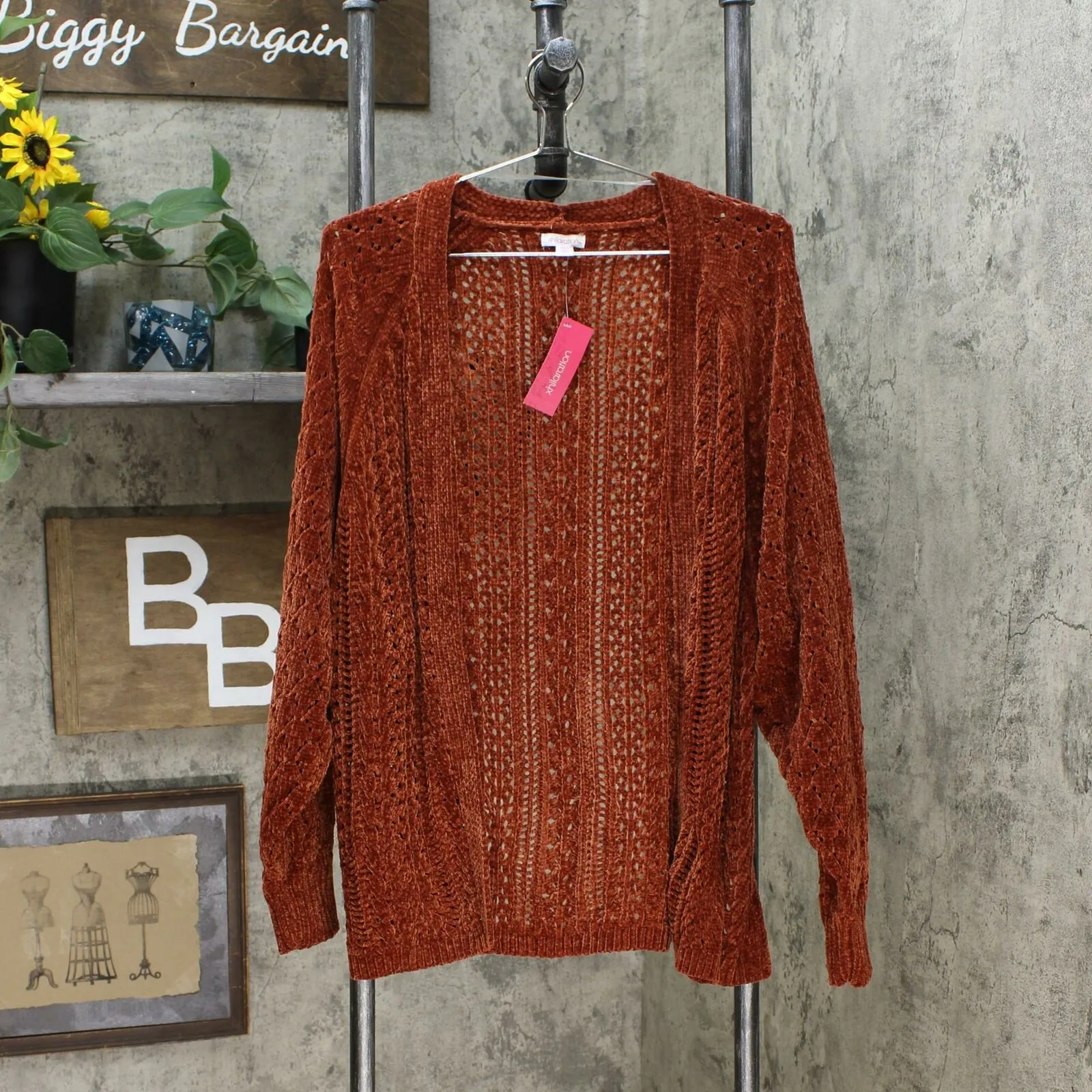 Xhilaration Women's Long Sleeve Open Stitch Chenille Cardigan Sweater