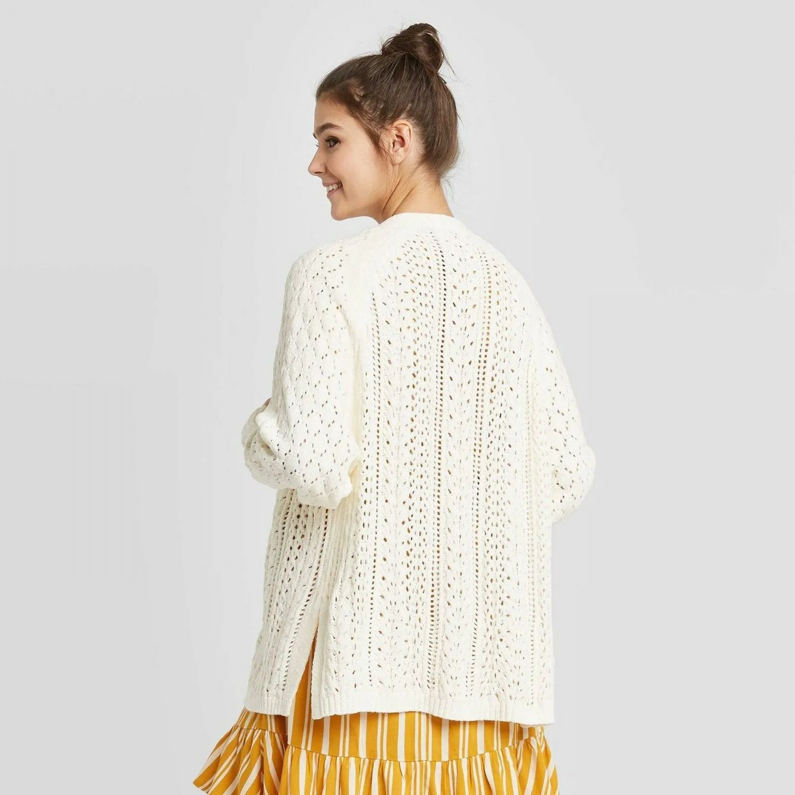 Xhilaration Women's Long Sleeve Open Stitch Chenille Cardigan Sweater