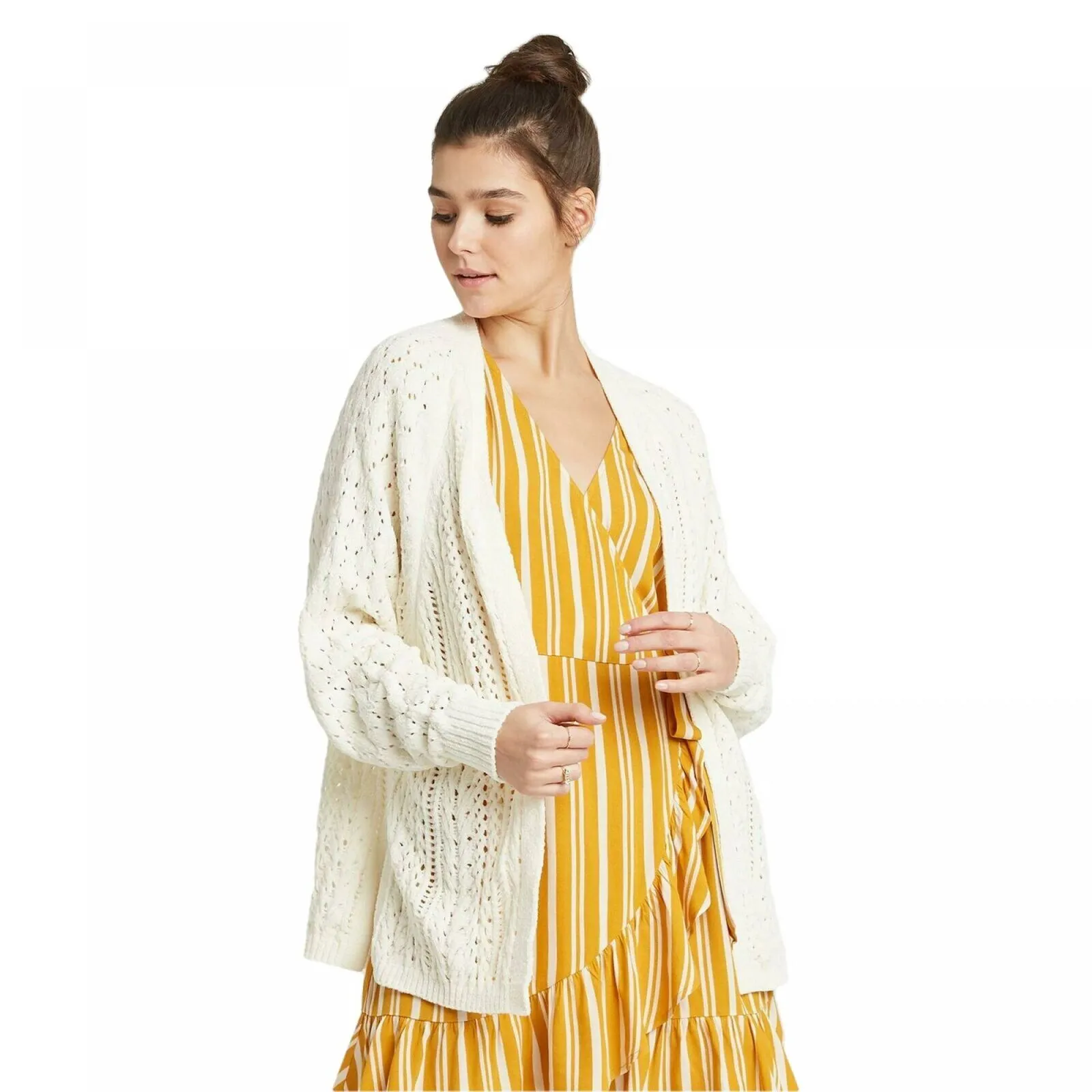 Xhilaration Women's Long Sleeve Open Stitch Chenille Cardigan Sweater