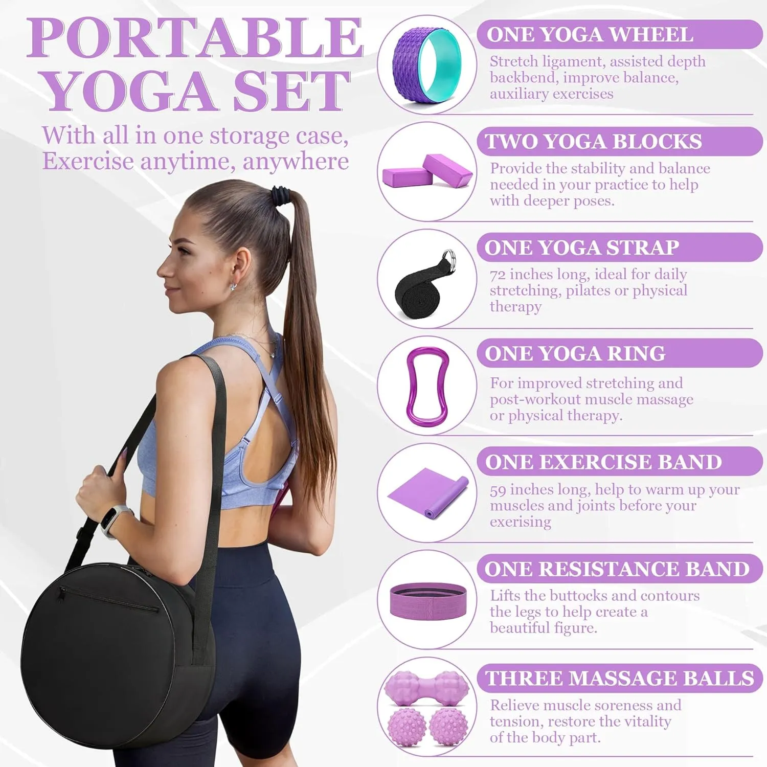 Yoga Wheel 12 in 1 Set with Back Cracker Roller for Pain Relief & Deep Tissue