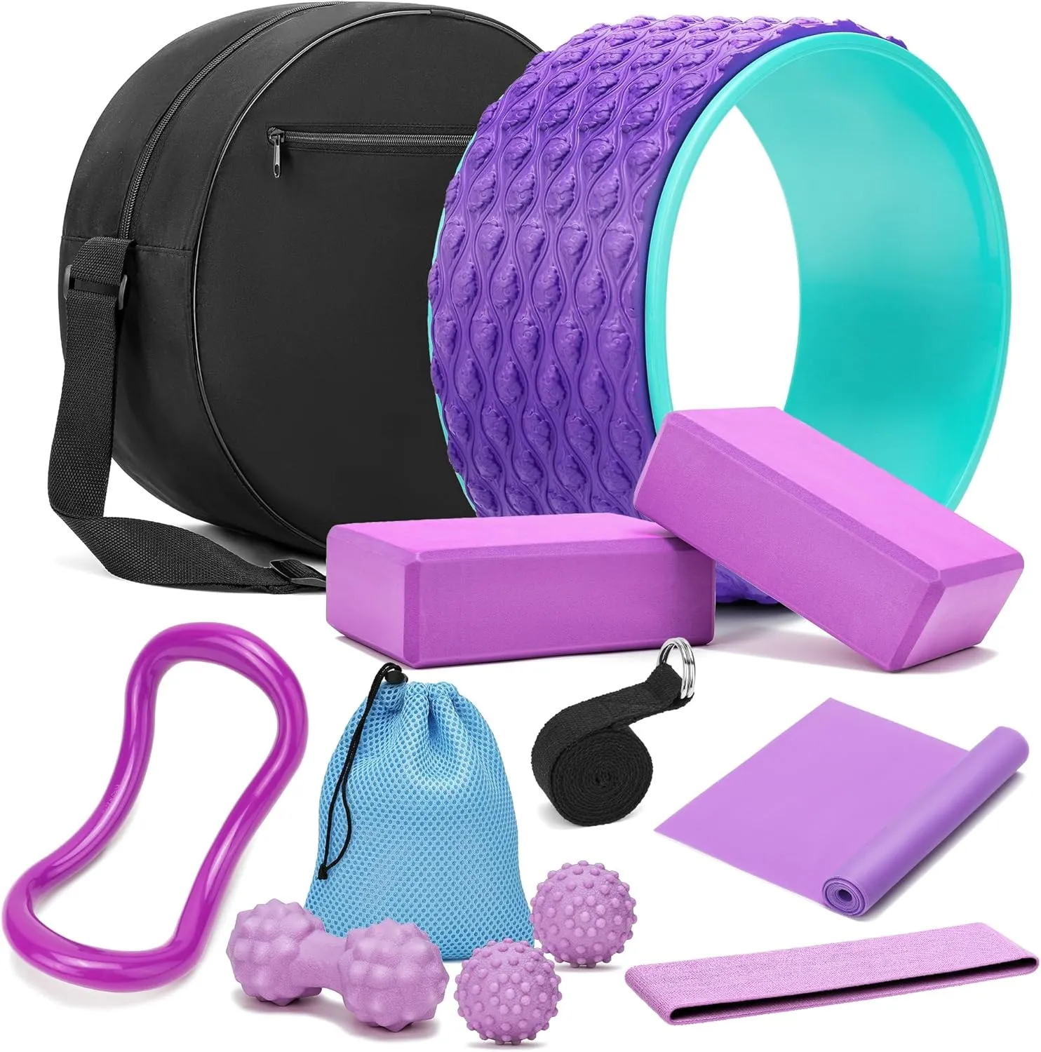 Yoga Wheel 12 in 1 Set with Back Cracker Roller for Pain Relief & Deep Tissue