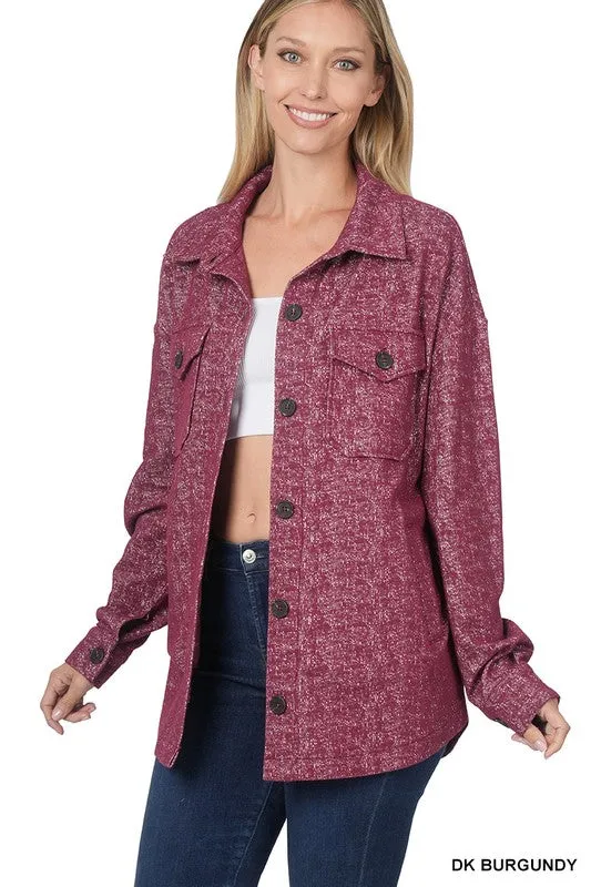 ZENANA Melange Knit Long Sleeve Shacket With Pockets