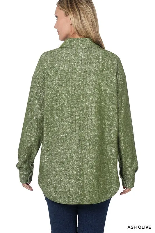 ZENANA Melange Knit Long Sleeve Shacket With Pockets