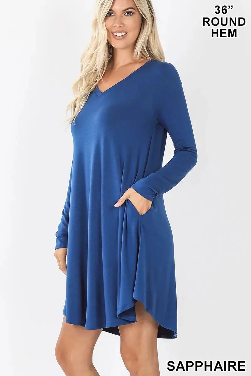 Zenana premium   RD-1403P-II V NECK POCKET PREMIUM FABRIC A-line Dress!