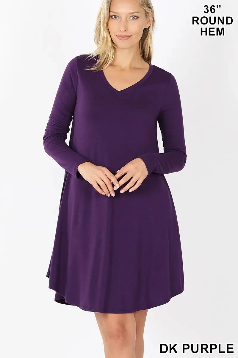 Zenana premium   RD-1403P-II V NECK POCKET PREMIUM FABRIC A-line Dress!