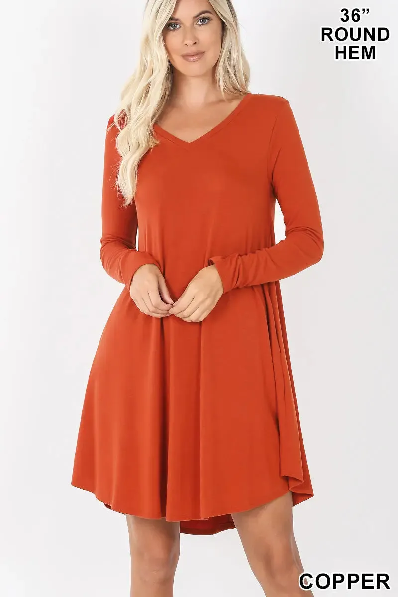 Zenana premium   RD-1403P-II V NECK POCKET PREMIUM FABRIC A-line Dress!