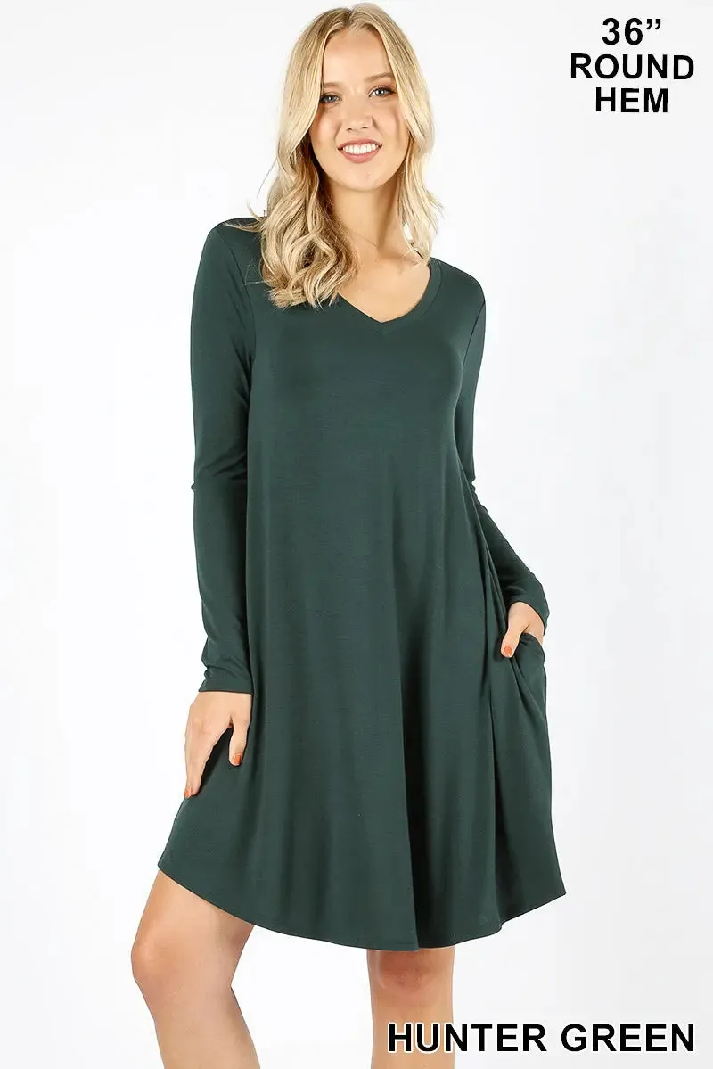 Zenana premium   RD-1403P-II V NECK POCKET PREMIUM FABRIC A-line Dress!