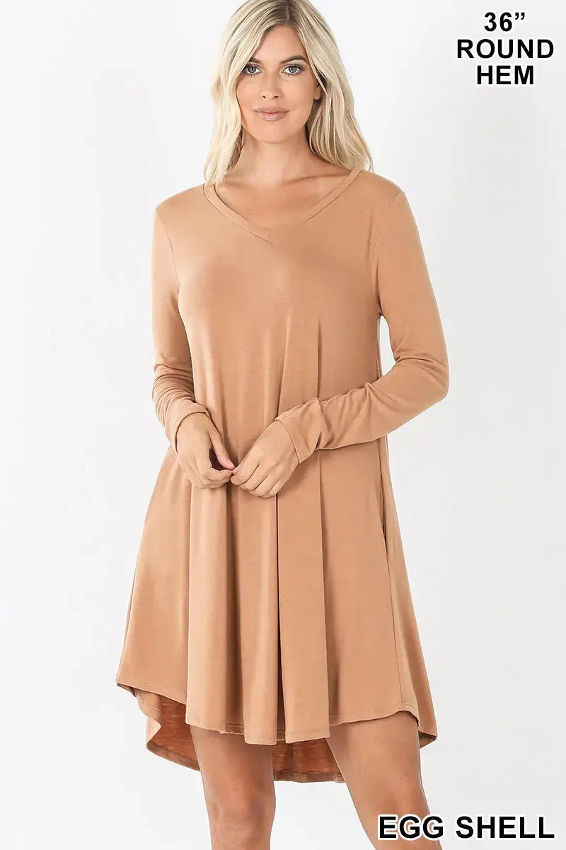 Zenana premium   RD-1403P-II V NECK POCKET PREMIUM FABRIC A-line Dress!